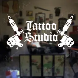 Tattoo Studio Logo Wall Stickers Tattoo Machines Vinyl Window Art Decor Decals Interior Decoration Removable Art Murals 4424