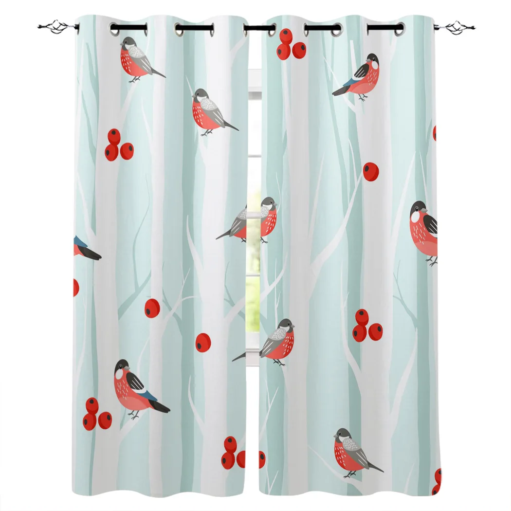 Winter Forest Wild Fruit Bird Window Curtains Living Room Kitchen Curtains for Bedroom Left and Right Biparting Open Curtains