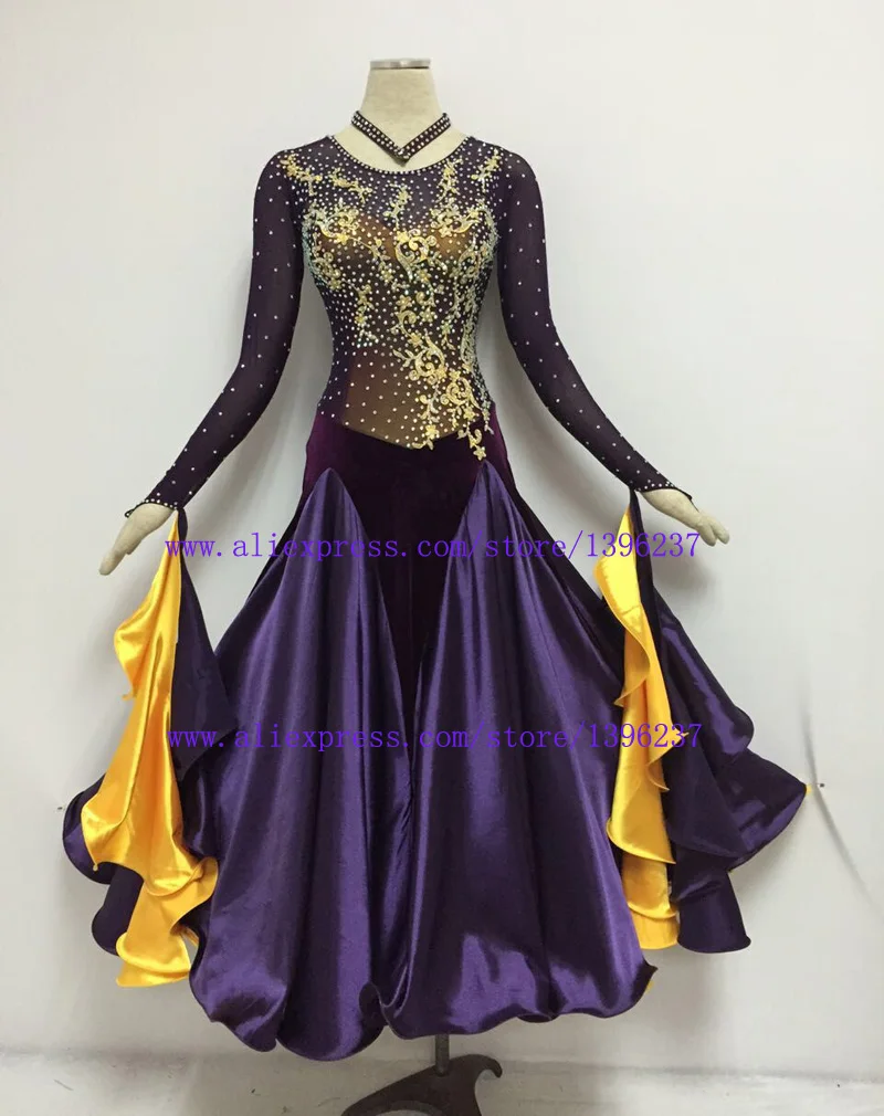 Robe de danse de salle de bal, Costume de classe de haute qualité, en pierre, valse, violet, Tango, robes de danse Flamenco