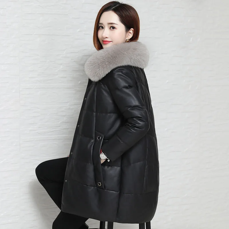 

4XL Leather Black Jacket Female Faux Mink Fur Winter Autumn Coat For Parka Women Women Campera Mujer Sheepskin Coats Outerwear