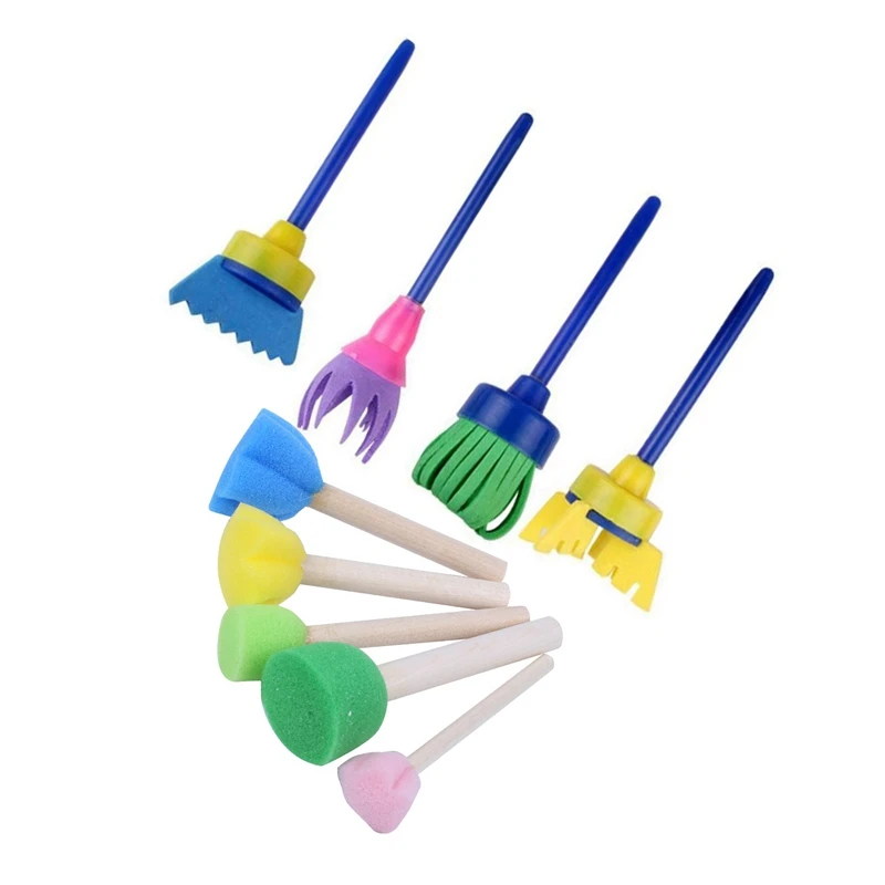 9 Pcs Sponge Paint Brushes for Kids for DIY Arts Crafts, 4 Pcs 10.5cm & 5 Pcs 9 cm