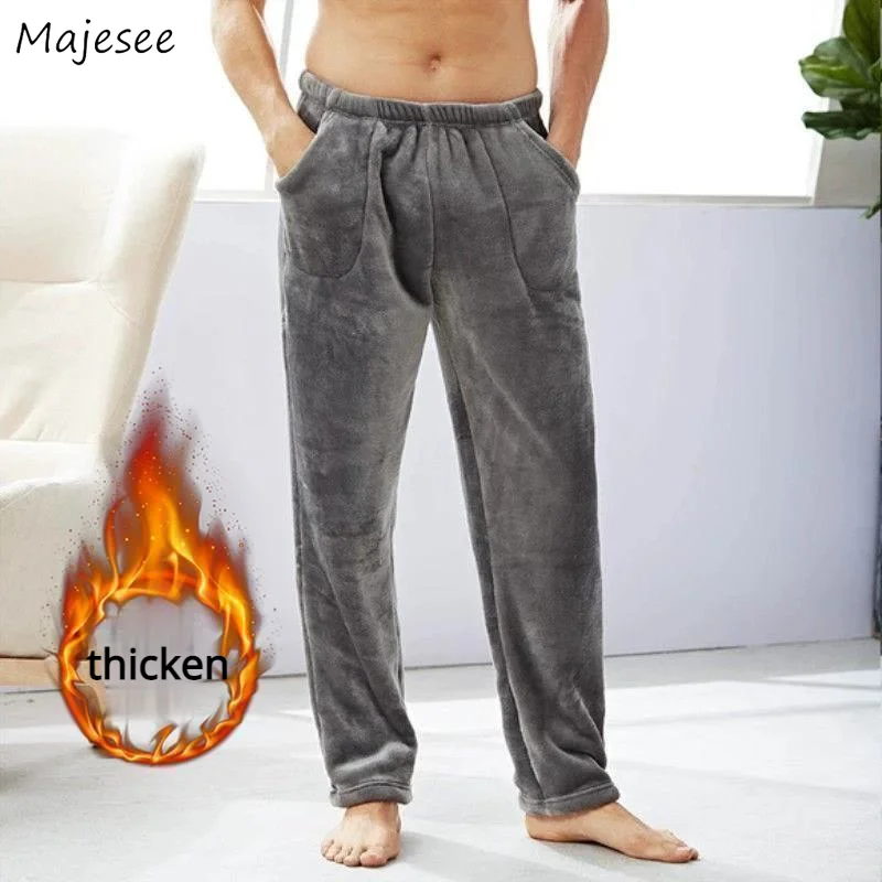 Men Sleep Bottoms Couple Flannel Coral Fleece Winter Warm Soft Pajamas  Pants wear Casual Print Comfortable Loungewear