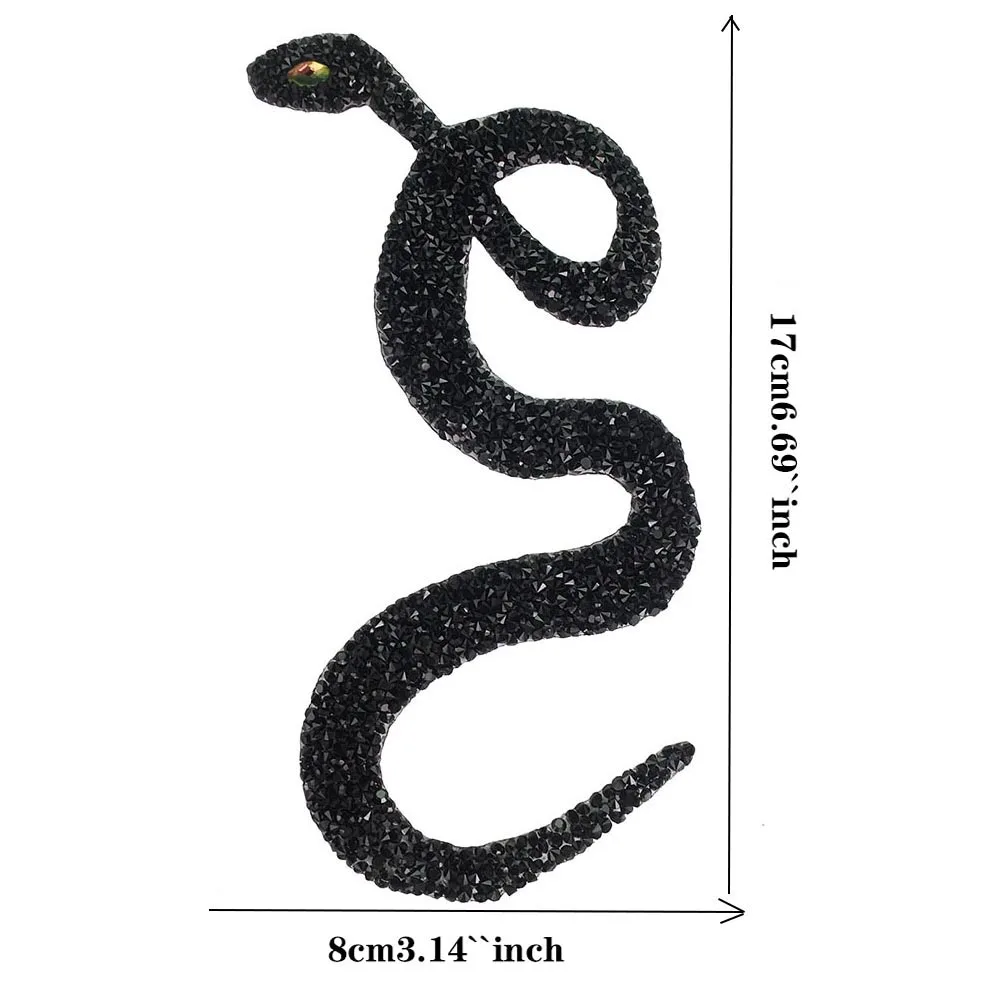Czarny diament żelazko na Rhinestone wąż kształt naszywki na odzież łatka aplikacja naklejki DIY ubrania dekoracji kobiet odznaki