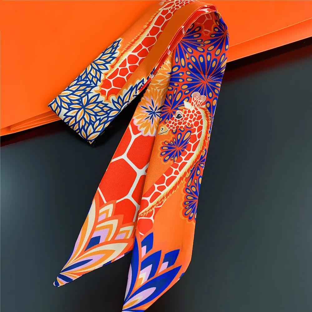 New design Multi-function skinny scarves giraffe printed for Ladies silk scarves Thin and Long scarf heandband female kerchief