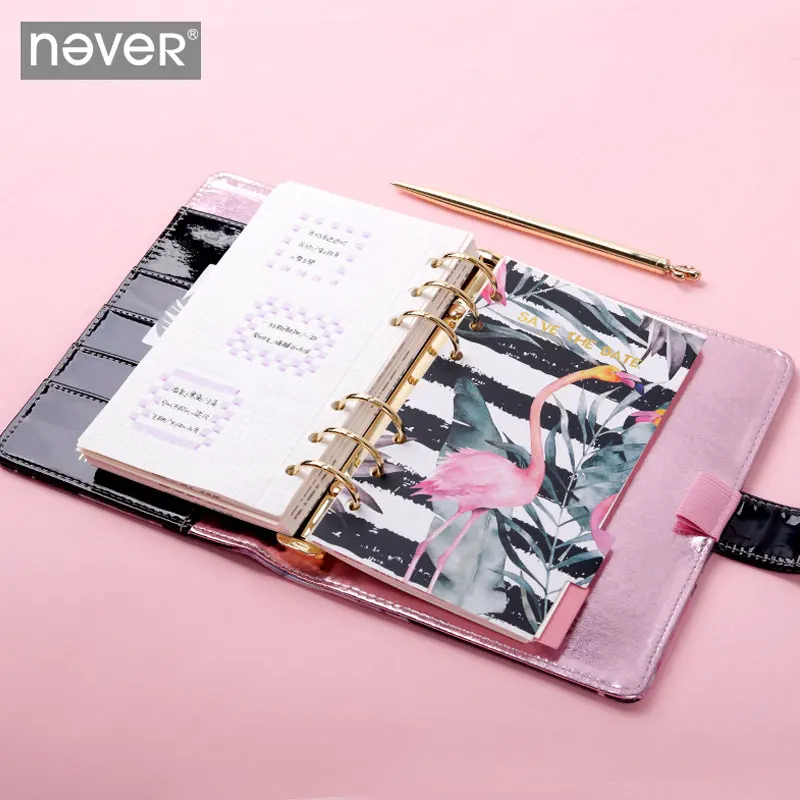 New Yiwi Never Flamingo A6 Waterproof  PU leather Notebook Binder Planner With Filler Pages