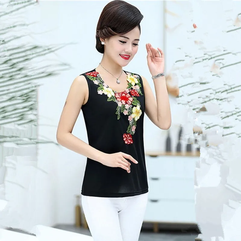 UHYTGF Vest Phụ Nữ Thời Trang Thêu Mùa Hè Áo Ghi Lê Nữ Không Tay Bên Trong Ngắn Tops Phụ Nữ Thanh Lịch Sexy Kích Thước Lớn Vest 1433