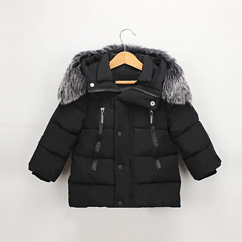 Clearancen Kids Down Jacket Winter Warm Parkas Coats Thicken Natural Fur Collar Hooded Outerwear Baby Boys Girls