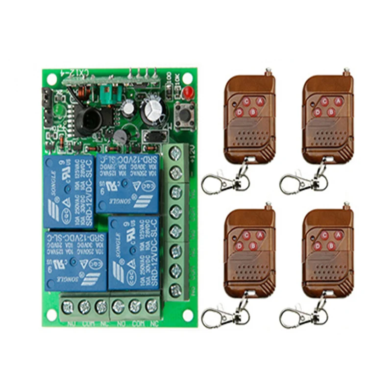 DC 12V 24V 4 Channel 4CH RF Wireless Remote Control Motor Switch System Receiver + Transmitter, 315 433 MHz