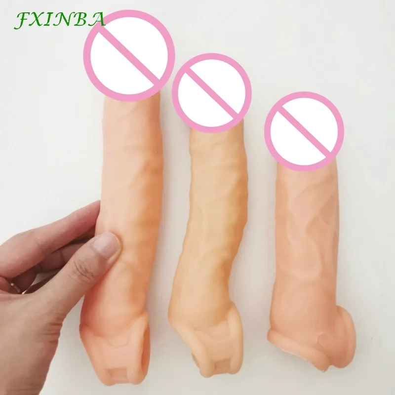 FXINBA New Realistic Penis Sleeve Extender Cock Sleeve Dick Enlargement Delay Ejaculation Reusable Condom Adult Sex Toys For Men