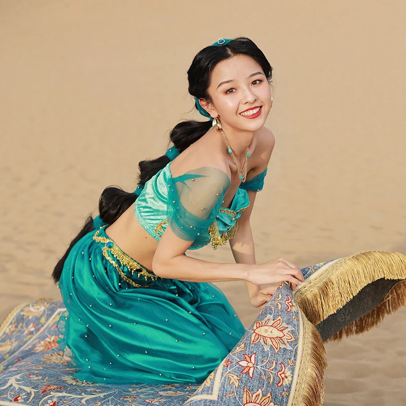 IWEMEK Enfants Filles Costume Princesse Aladdin Crop Top + Pantalon + Bandeau Tenues De Danse Du Ventre Arabe Carnaval Halloween Déguisements Fête D'anniversaire De Noël Vêtements 04 4-5 Ans