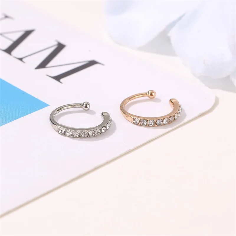 Anting Klip Kristal Korea untuk Wanita Anting Zirkon Tanpa Lubang Perhiasan Anting Palsu Telinga Tunggal Klip Tulang Anting Kolczyki