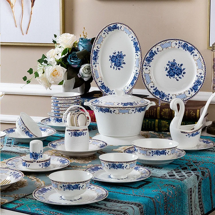 

Jingdezhen Ceramic tableware set gift rose tableware set 60 head gift bone china bowl plate spoon combination