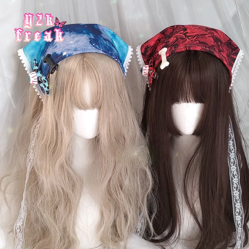 

Y2K Tie-dyed Headband Egirl Headcloth Accessories for Women Hair Ties Durag BabyGirl Softgoth Egirl Hiphop 90s Handmade Bandanas