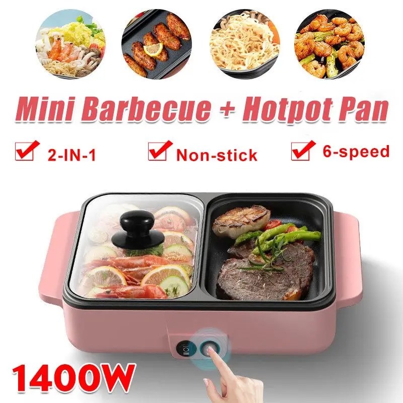 110V/220V 2 IN 1 Electric Hot Pot Cooker BBQ Grill Multicooker Electric BBQ Grill Non Stick Plate Barbecue Pan Dormitory Hot Pot