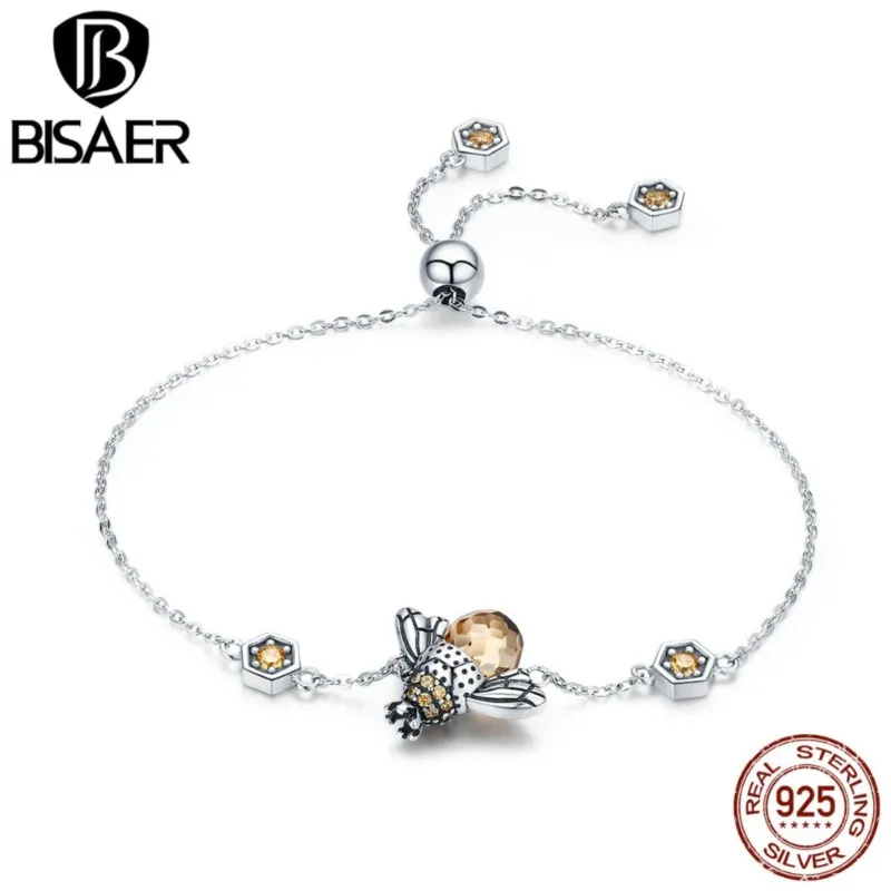 2019 New 925 Sterling Silver Dancing Bees Cute Insect Chain Bracelet For Women Bee Link Bracelet Fine Sterling Silver Jewelry