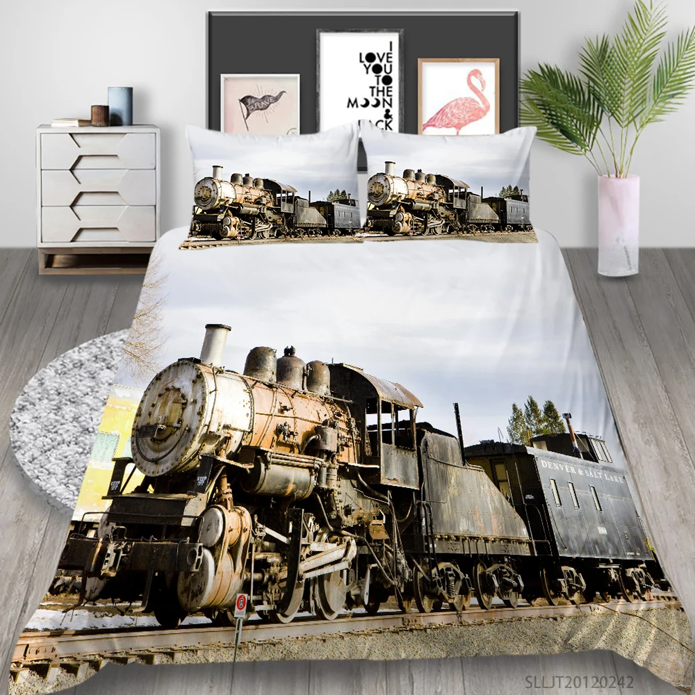 

3D Train Printing Bedding Set 2/3 Pcs Highend Bedclothes Unique Design Bed Set Pillowcase Room Decoration