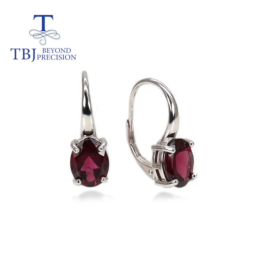 

TBJ,Natural rhodolite garnet oval 7*9mm earrings simple everyday design 925 sterling silver women fine jewelry