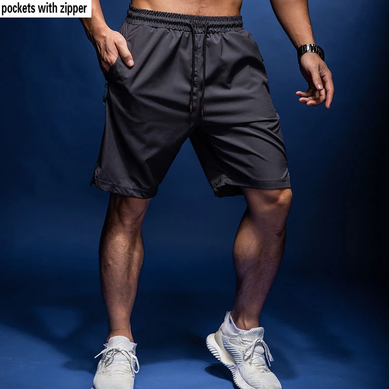 Mens Running Shorts with Zipper Pockets Gym Fitness Workout Shorts Men Sport Short Tennis Basketball Soccer Training Shorts
