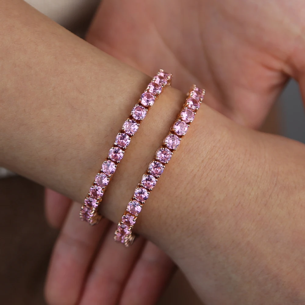 Róża pozłacany różowy łańcuszek do tenisa zestaw biżuterii wysokiej jakości pinky girl moda wysokiej jakości naszyjnik bransoletka zestaw pierścieni — zdjęcie 3