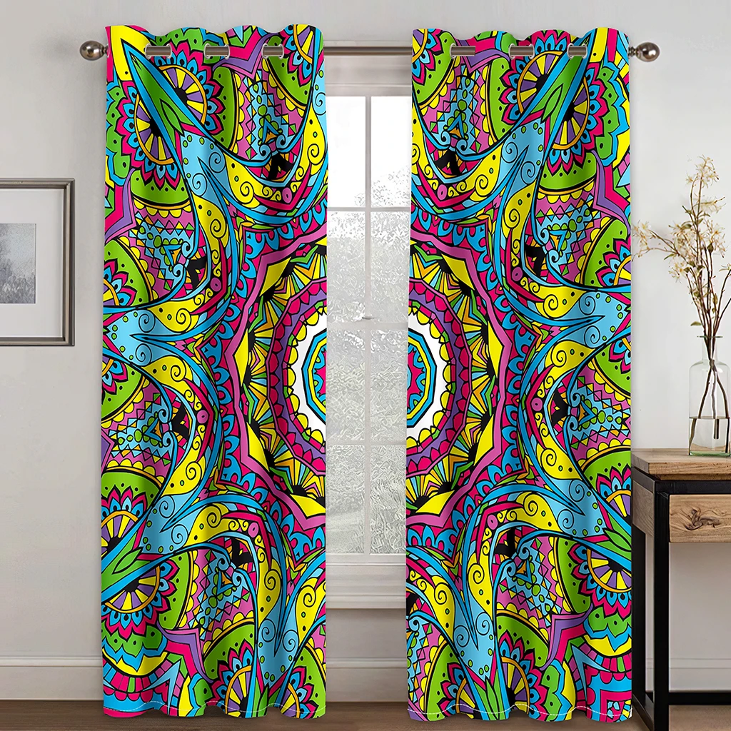 Colorful Blackout Curtain Bohemian Bedroom Window Curtain Backdrop Curtain Boho Drapes for Living Room Decor(2Panels)カーテンCotinas