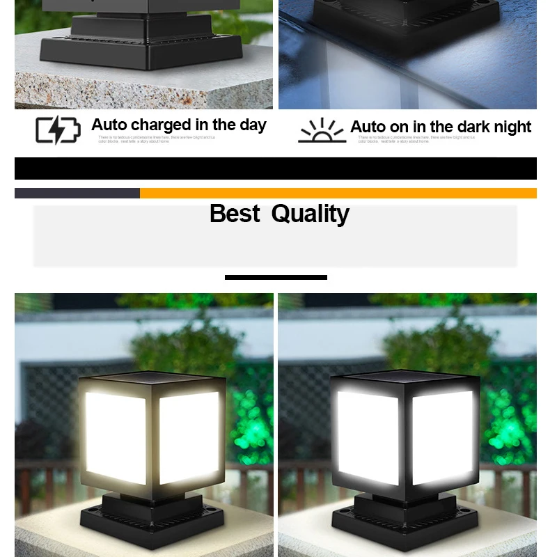 Solar Column Courtyard Light Garden Villa Square Head Sun Power Outdoor Led Lamp Waterproof New Rural Landscape for Gate Street