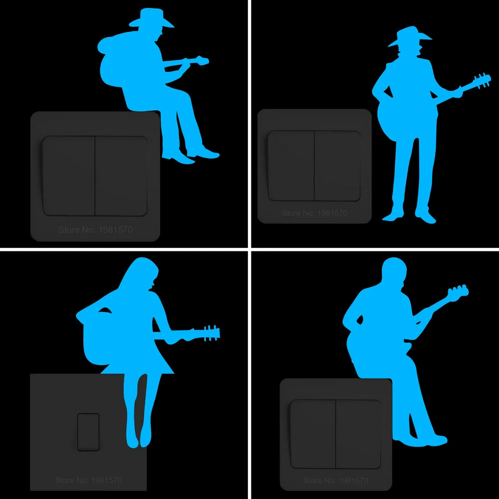 Glow in the Dark Music Stickers Wall Switch Fridge Car Decor: Guitar/Violin/Piano/Saxophone/Trombone/Trumpet/Clarinet/Drum/Flute