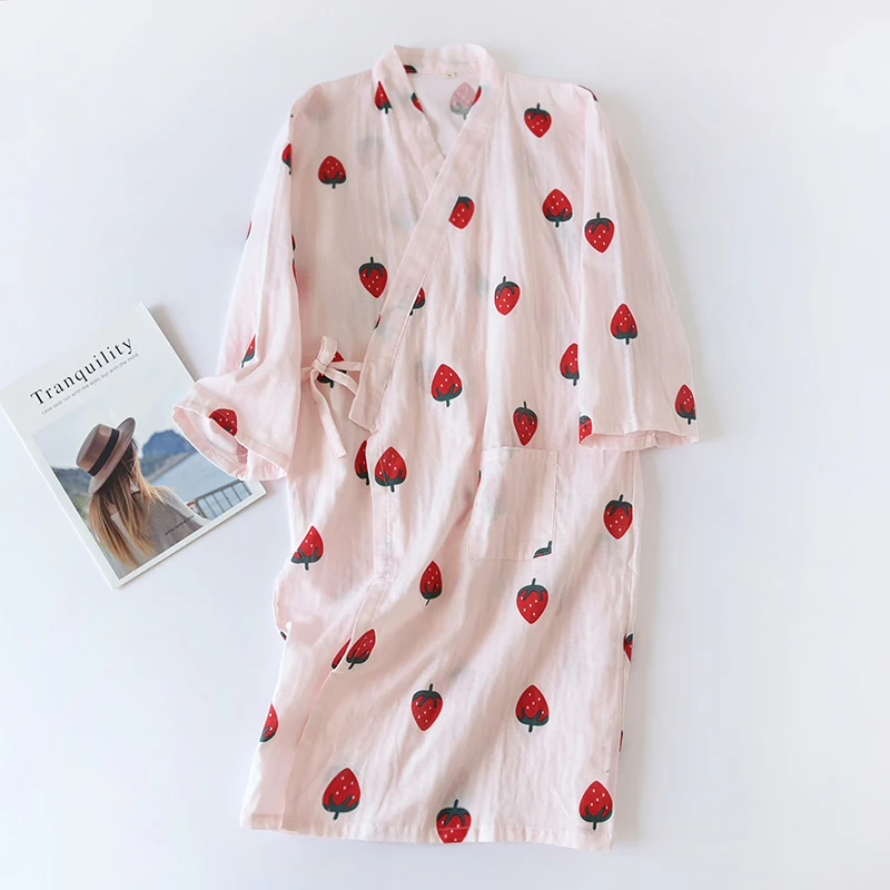 Women Robes Loose Trendy Print Japan Style Teenagers Ulzzang Lovely Leisure Lounge Wear Cotton Cozy Lace-up Long Sleeve Sweet