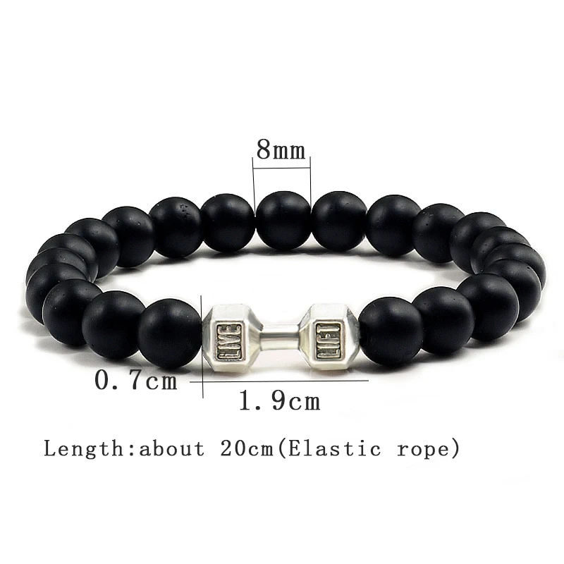 New Dumbbells Bracelets Bead Fashion Natural Fit Life Black Stone Beaded Bracelet For Men\'s Energy GYM Barbell Jewelry Gifts