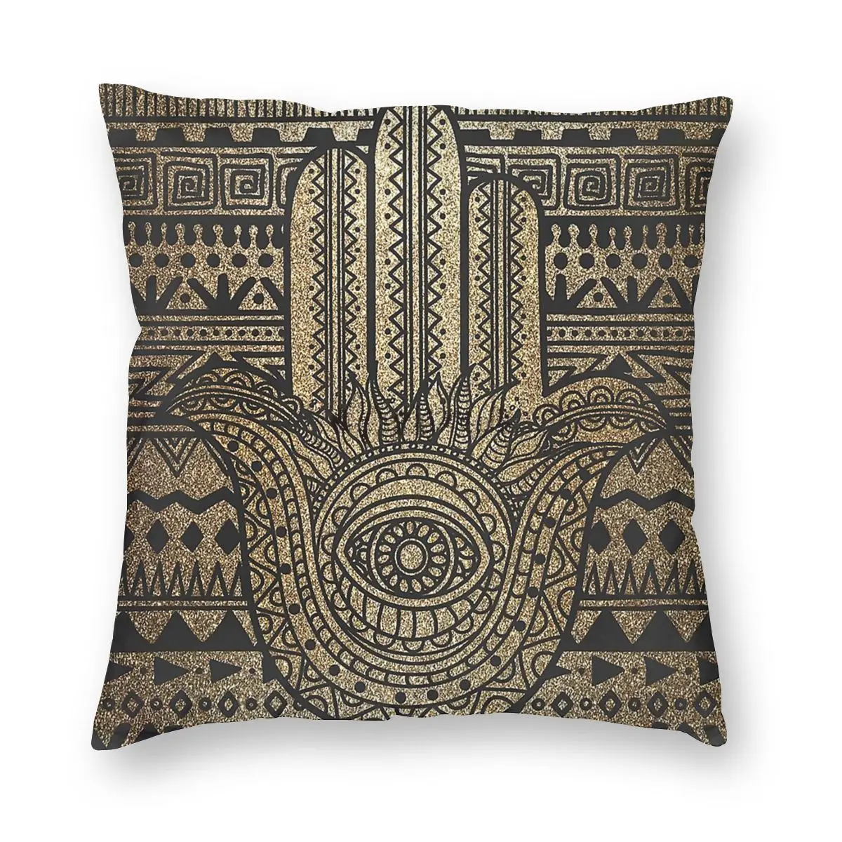 Native Pattern Golden Hamsa Hand Pillowcase Home Decor Mandala Geometry Cushions Throw Pillow for Home Double-sided Printing