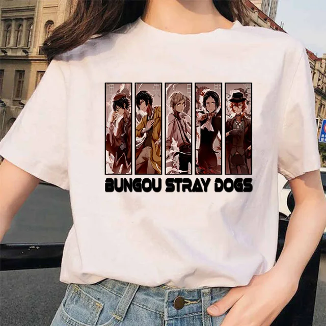 Bungou Stray Dogs Anime Funny Print Harajuku Top Women T-shirt Casual ladies basic O-collar Short Sleeved T-shirt Girl,Drop Ship