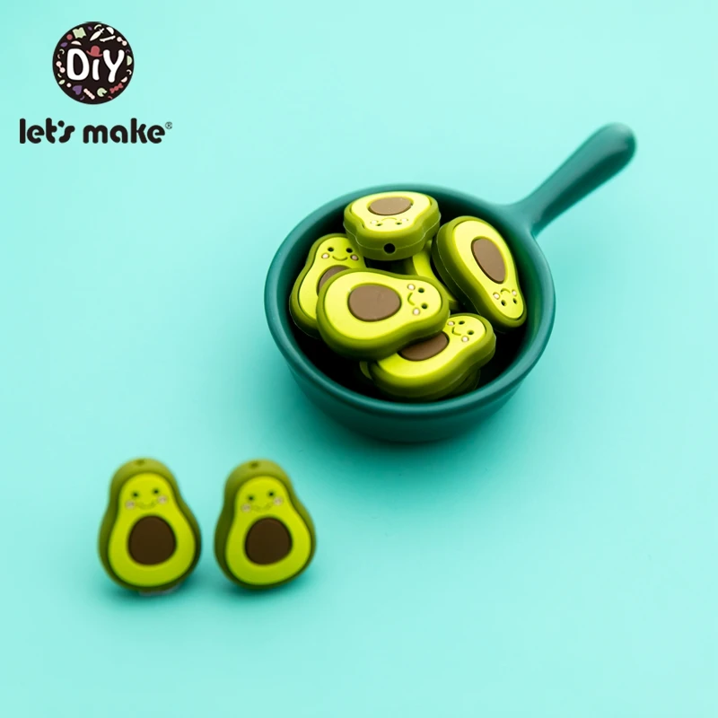 Let's Make BPA Free 50pc Avocado Teething Beads Silicone Beads For Necklaces BPA Free Baby Teether Silicone Teether Toy For Kids