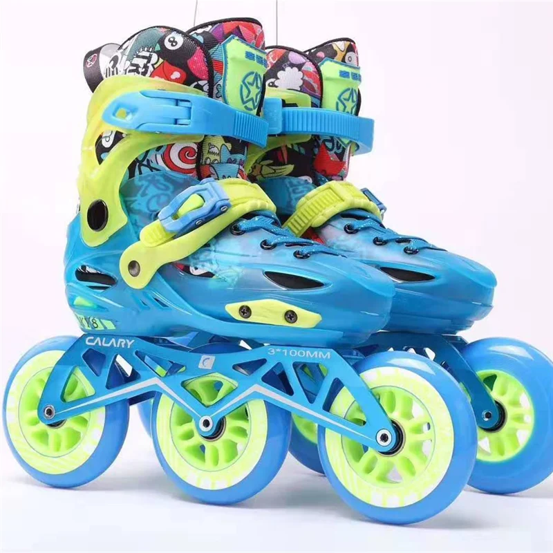 Kids 3X100mm Inline Skates Sneaker 3 Big Wheels for Skillful Children Skating Player Roller Shoes Street Fast Speed Size-Adjust