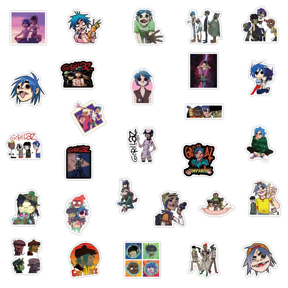 10/30/52pcs Gorillaz Music Band Cartoon Stickers Decal Motorcycle Phone Laptop Bike Luggage Guitar Car Graffiti Sticker Kids Toy