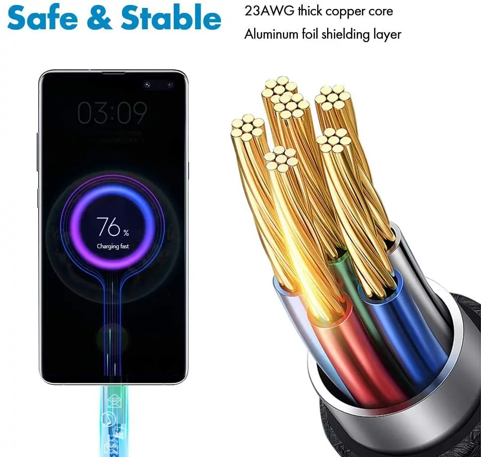 10ft USB C Cáp Sạc Nylon Braided Dài Cáp Type C Cho Samsung Galaxy S9 S10 S8 Plus Note10 9 8 moto Z,Google Pixel