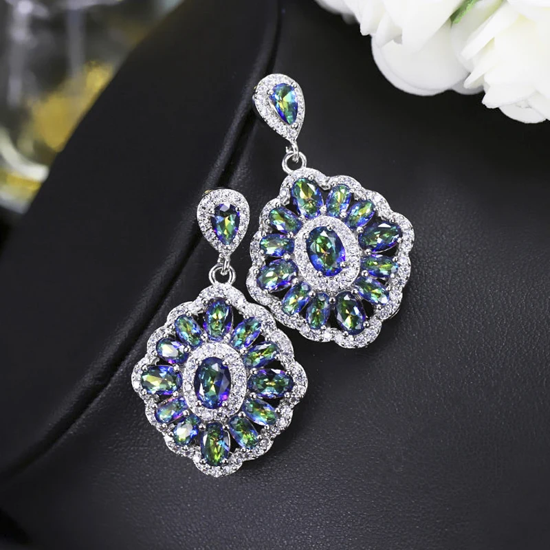 ThreeGraces Gorgeous Cubic Zircon Crystal Inlay Sparkling Mystic Rainbow Light Blue Ladies Fashion Earrings Jewelry ER273