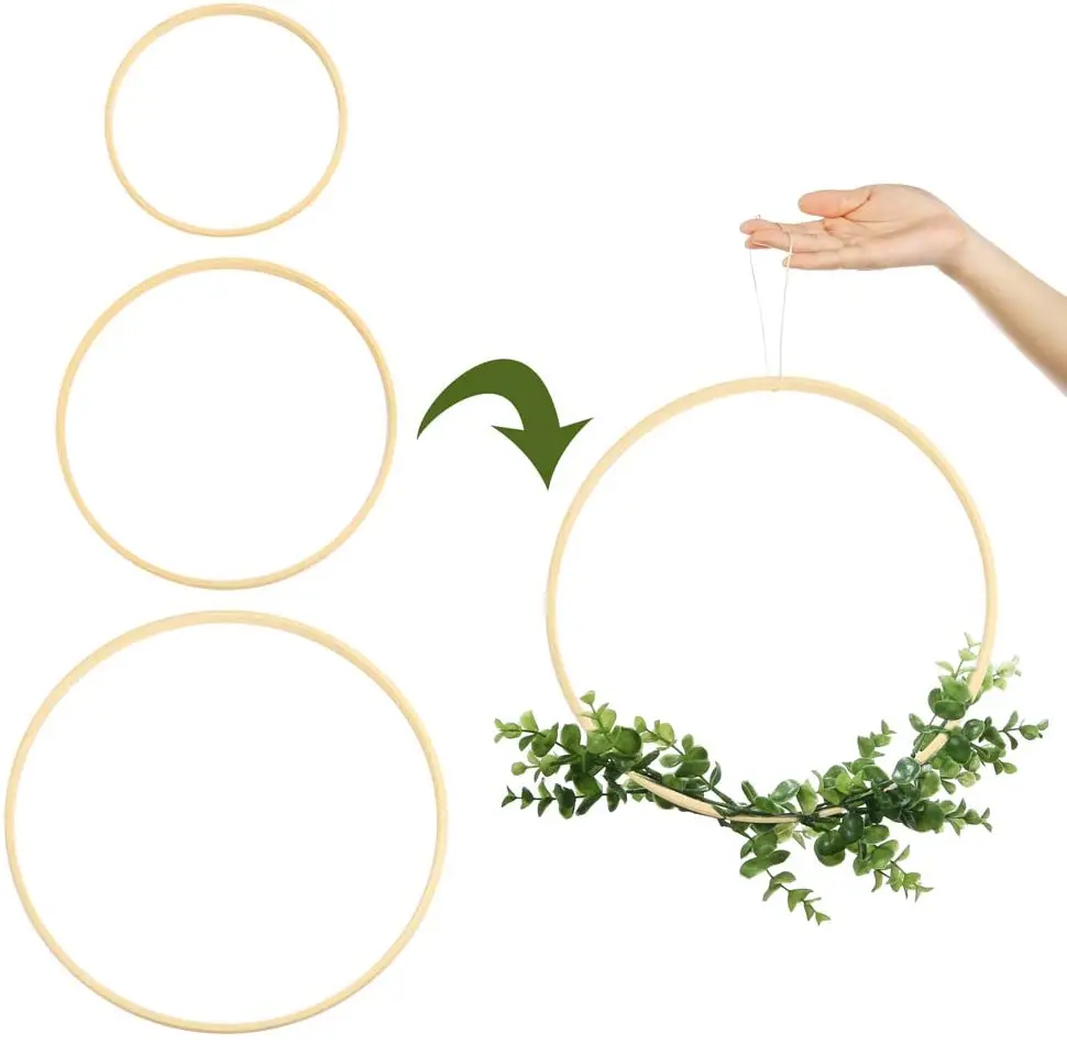 2Pcs Wooden Bamboo Floral Hoop Wreath Macrame Craft Hoop Rings For DIY Wedding Wreath Decor Dream Catcher Wall Hanging Crafts