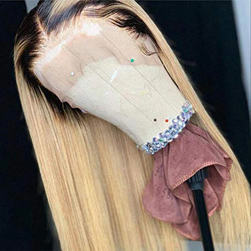 

Ombre Blonde 613 Colored Silky Straight Remy Brazilain Hair Preplucked 13*4 Lace Front Human Hair Wig For Women With Baby Hair