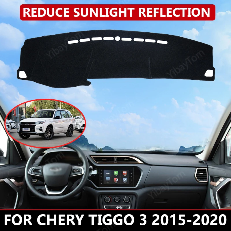 Carpet Dash mat for Chery Tiggo 3 2015-2020 Auto Dashboard Velvet Cover Black blocks dust reduces noise car accessories