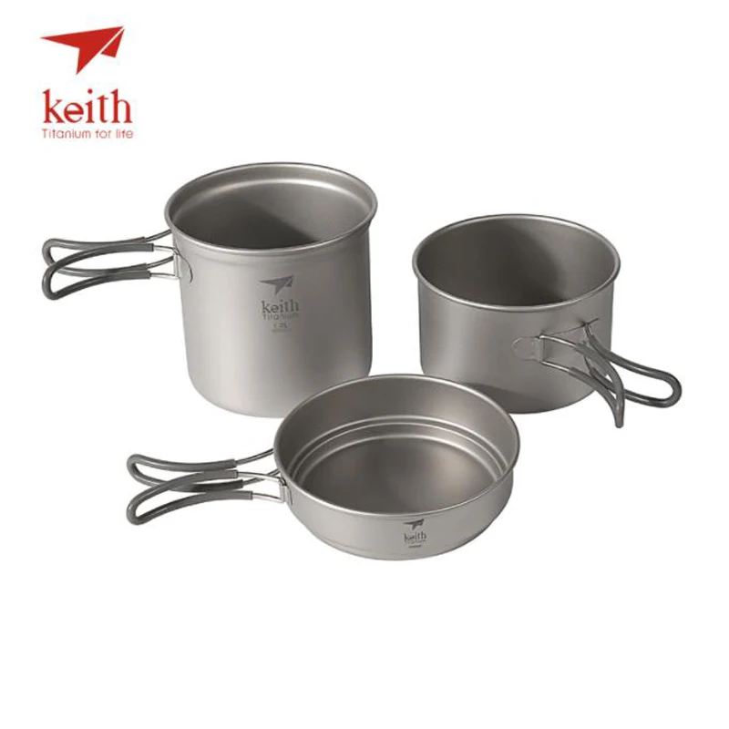 

Многофункциональные кастрюли с складной ручкой Keith Titanium, посуда для кемпинга, пешего туризма, пикника, Ti6013 Ti6014