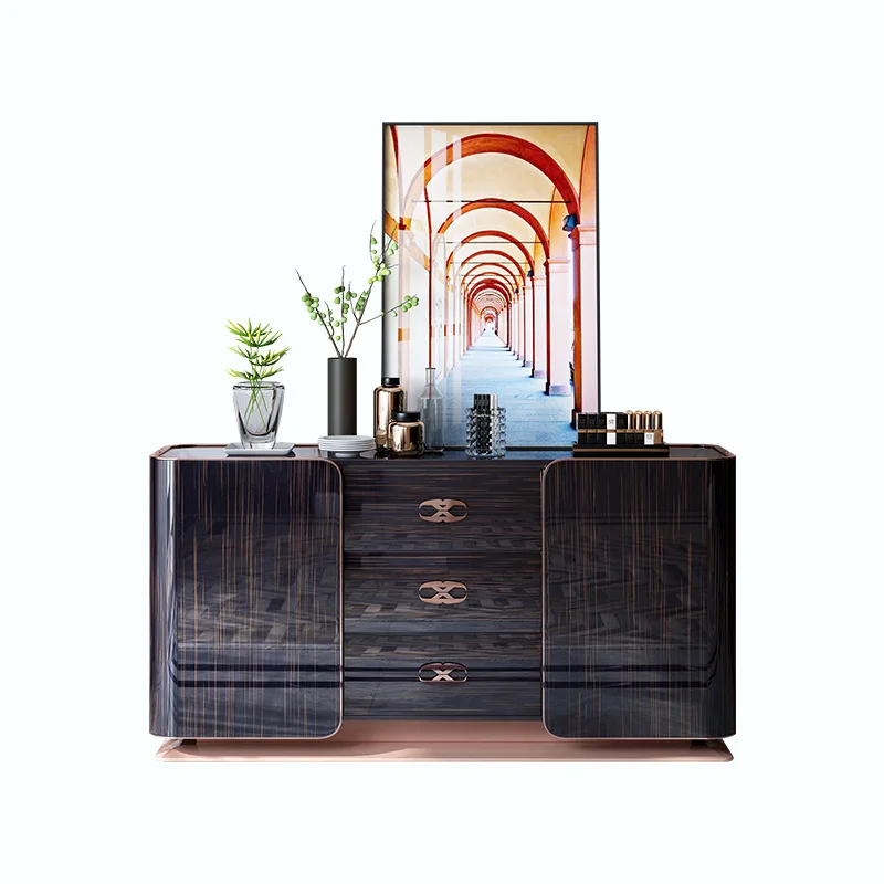 

Italian light luxury light ebony painted solid wood sideboard cabinet locker for post-modern luxury guest restaurant