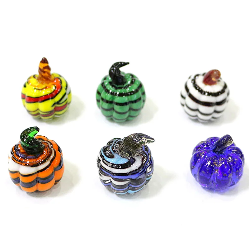 Custom Wholesale Murano Glass Pumpkin Miniature Figurine Craft Ornaments Colorful Cute Plant Halloween Fairy Garden Charms Decor