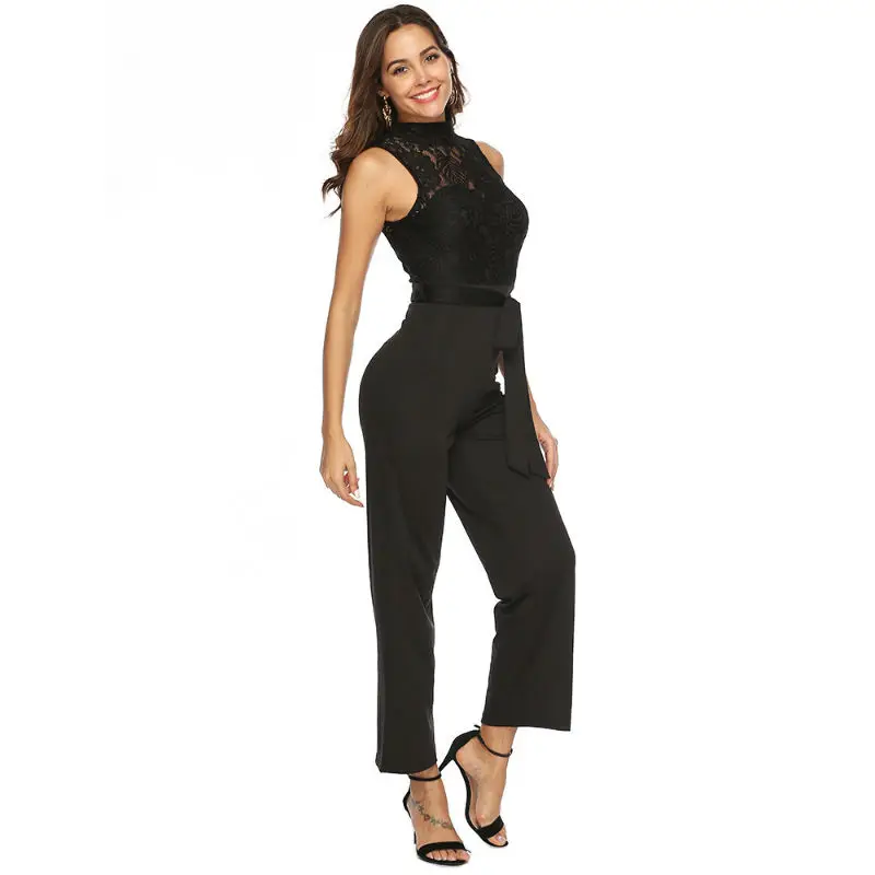 2020 Newest Women Black Jumpsuits Rompers Black Lace Evening Club sexy women Bodycon Playsuits Casual Women Jogging suits A2586