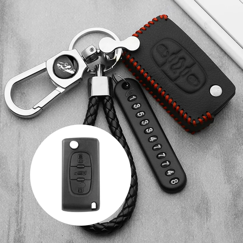 

Handmade Luminous Leather Car Key Cover Case For Peugeot 306 407 807 Partner Citroen C2 C3 C4 Picasso Xsara C5 C6 C8 Berlingo