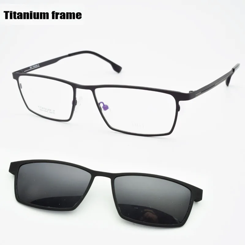 Half Frame Titanium Glasses Frame Myopia For Men Sunglasses Night-Vision Goggles with Polarized Clip Set of Magnet  Lens