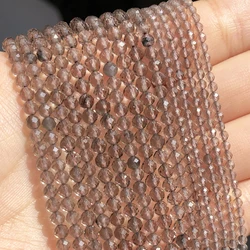 Natural Stone Faceted Smoky Quartz Waist Beads Small 2 3 4 mm Beads for Jewelry Making DIY Bracelet Earrings Accessories 15''