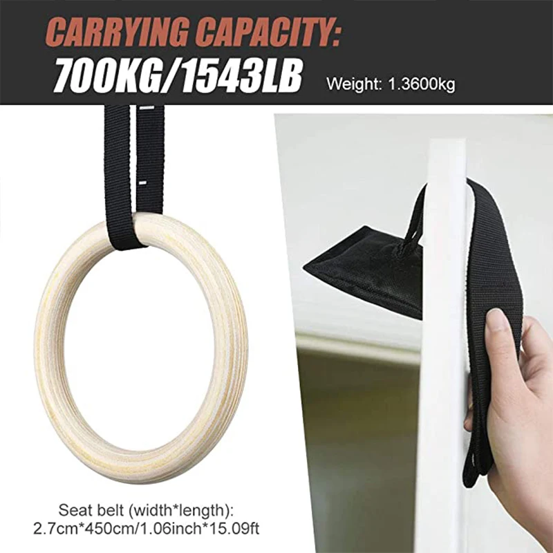 1Pair 28/32mm Birch Wood Gymnastic Rings Indoor Gym Fitness Home Playground Pull-up Training Ring with Adjustable Straps Buckles