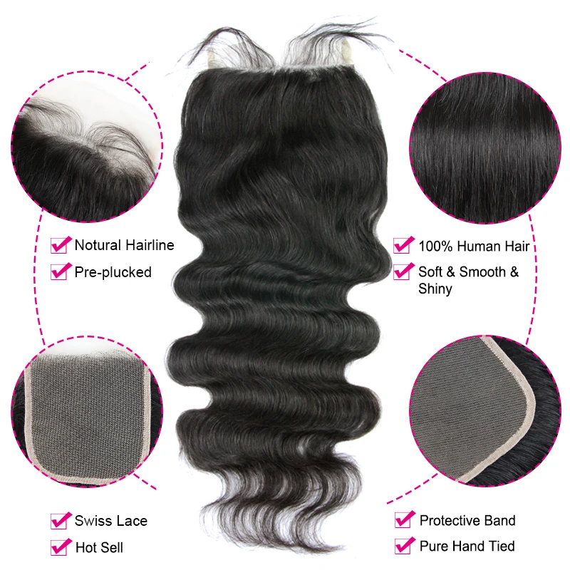 6x6 HD Lace Closure Human Hair With Baby Hair Brazilian Body Wave Virgin Human Hair 4x4 5x5 Transparent Lace Closure Fro Women