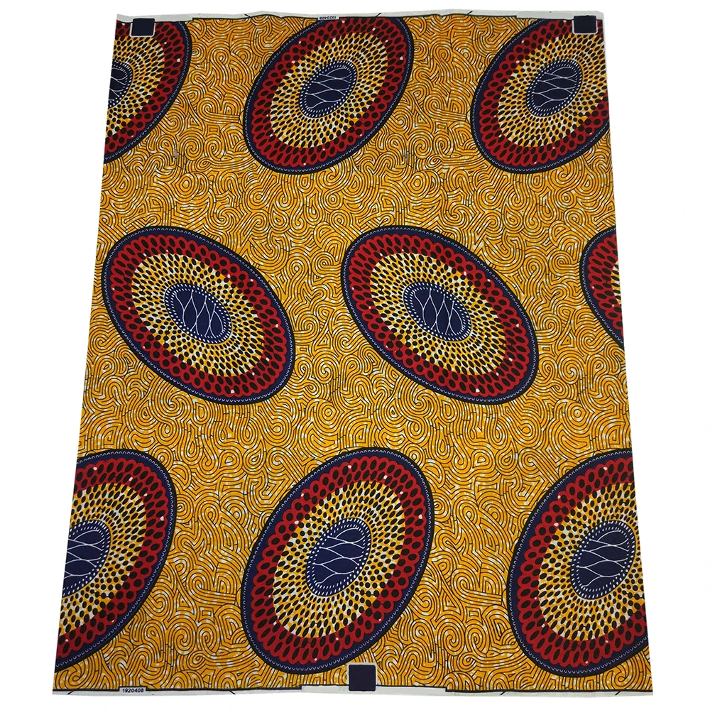 2019 New Arrivals Pagne Guaranteed Tissus Yellow Polyester Pattern Printed Fabric African Wax Fabric