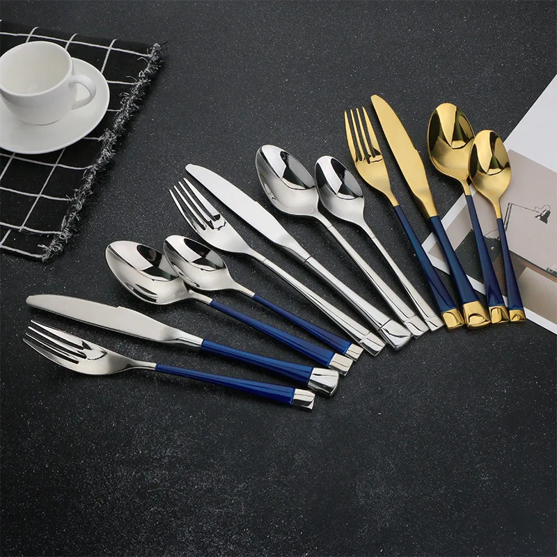 

304 stainless steel cutlery creative titanium plated steak knife dessert spoon fork set western tableware in home restaurant