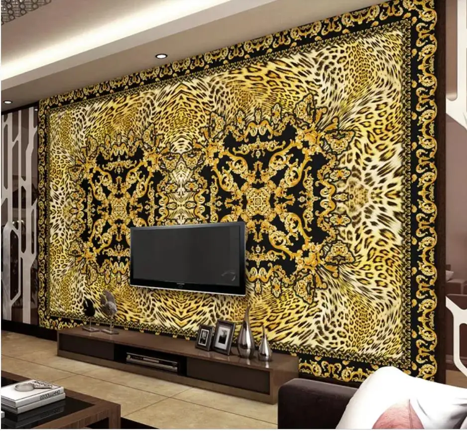 Custom Wall Mural Modern Art Painting High Quality Mural Wallpaper European luxury retro leopard TV sofa background wall paper